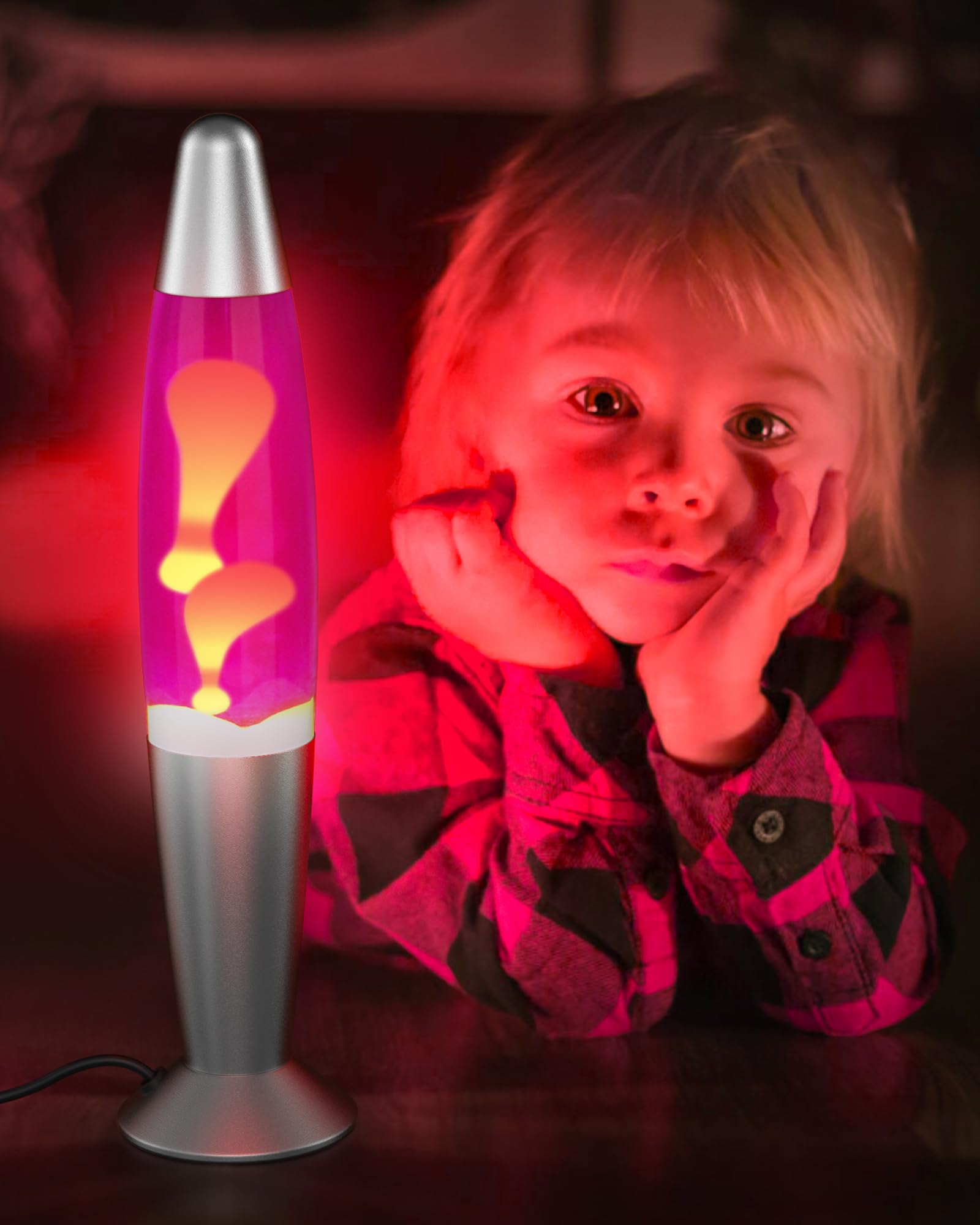 Lámpara de movimiento LED rosa para adultos y niños, lámparas de movimiento líquido con flujos de cera amarilla, lámpara de luz nocturna para el hogar, oficina, habitación, decoración de 5