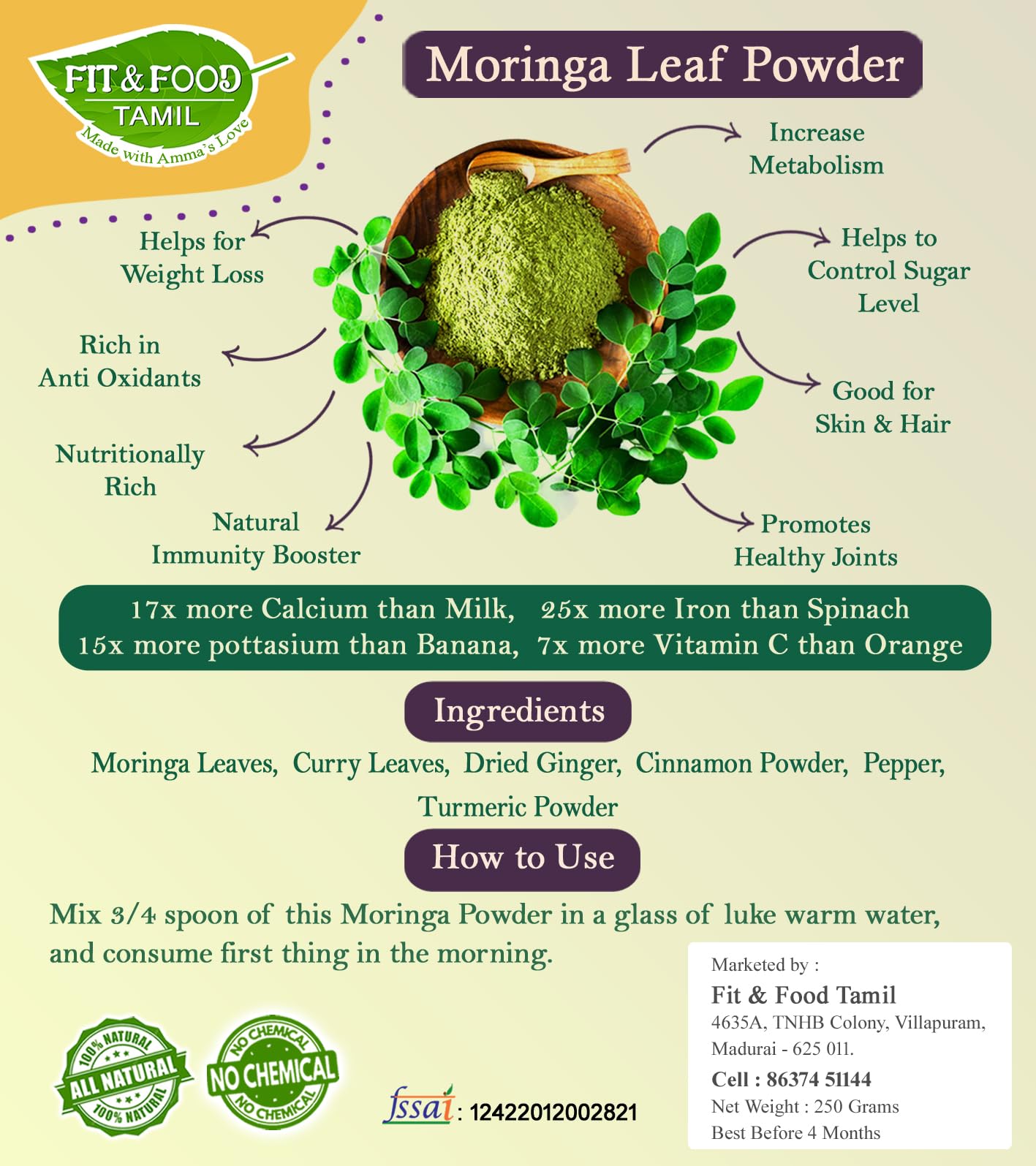 FIT & FOOD TAMIL Moringa Leaf Powder 100g | Natural Drumstick Leaves Powder | Pure Herbal Superfood | No Preservatives | Traditional Homemade Style | Finely Ground Green Leaf Powder — Amazon image 7