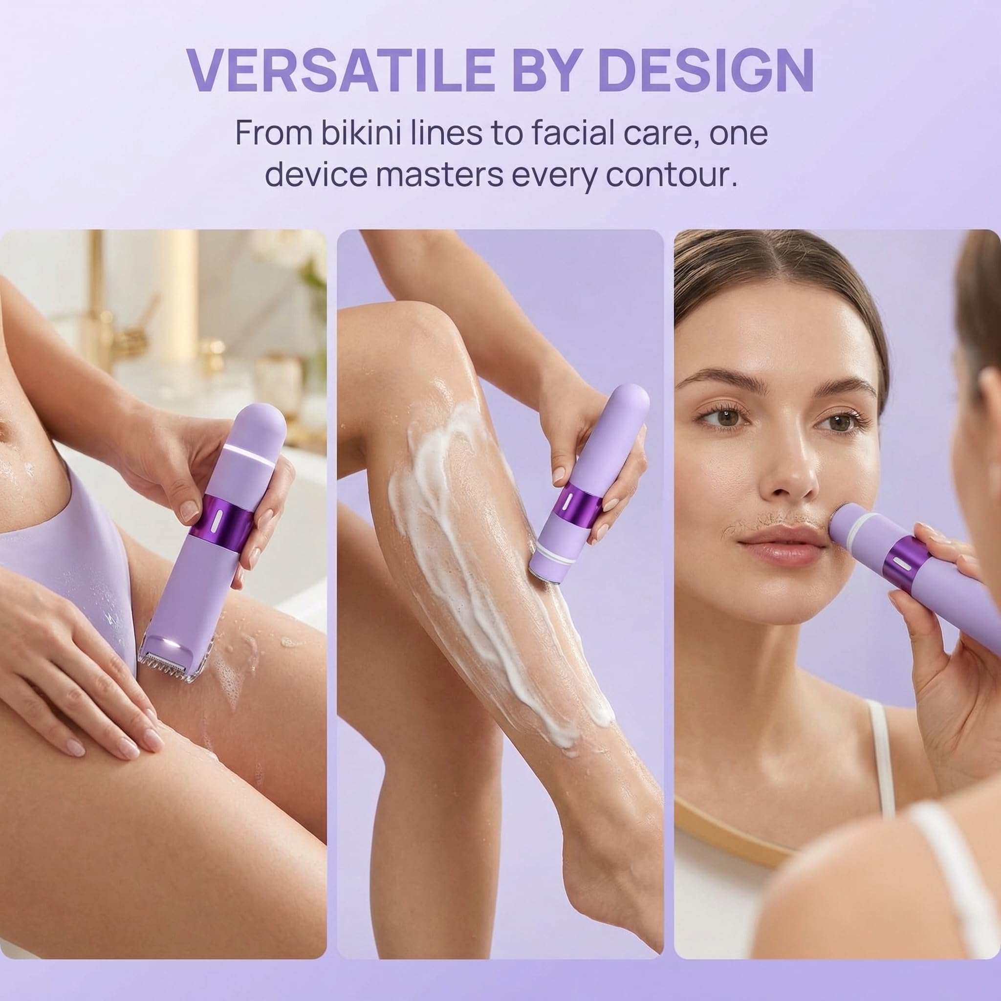 Recortadora de bikini para mujer, 2 en 1, recargable, con luz LED, removedor de vello facial para mujer, IPX7, impermeable, para mujeres en húmedo y seco (morado)