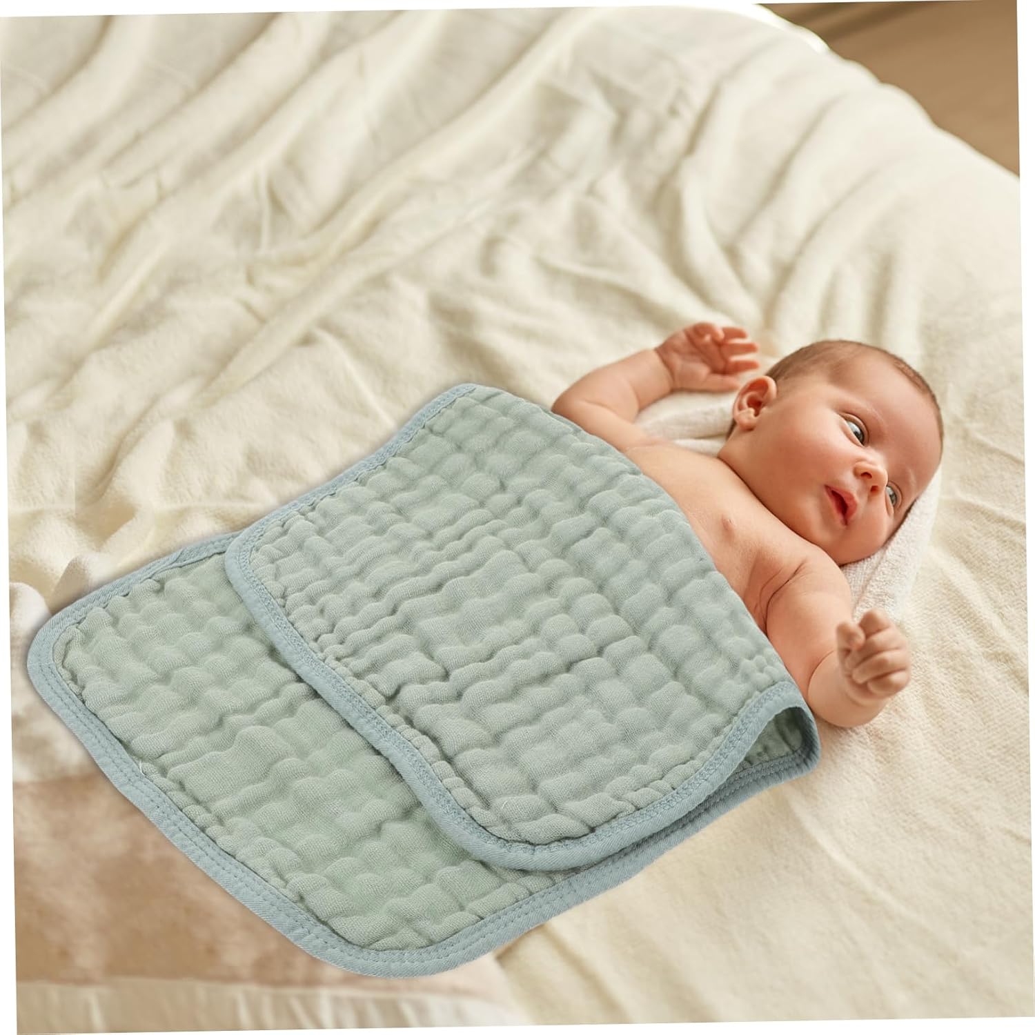 6pcs Cotton Muslin Burp Cloths for Newborns Soft Absorbent Face Towels Dark Green for Showers and Everyday Use for Feeding and Drooling