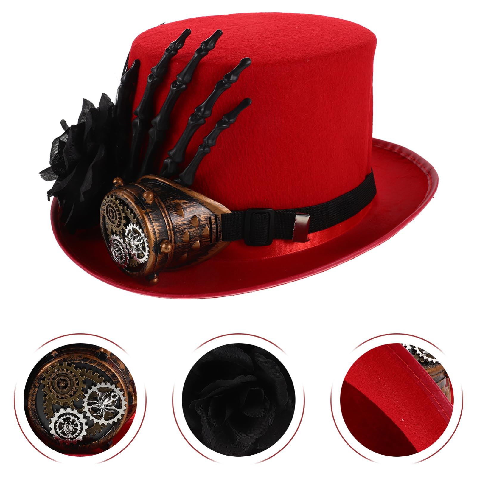 Veemoon Sombrero Steampunk de Copa para Halloween con Mano de Calavera y Diseño para Disfraz rol y Fiesta Unisex para Hombre y Mujer