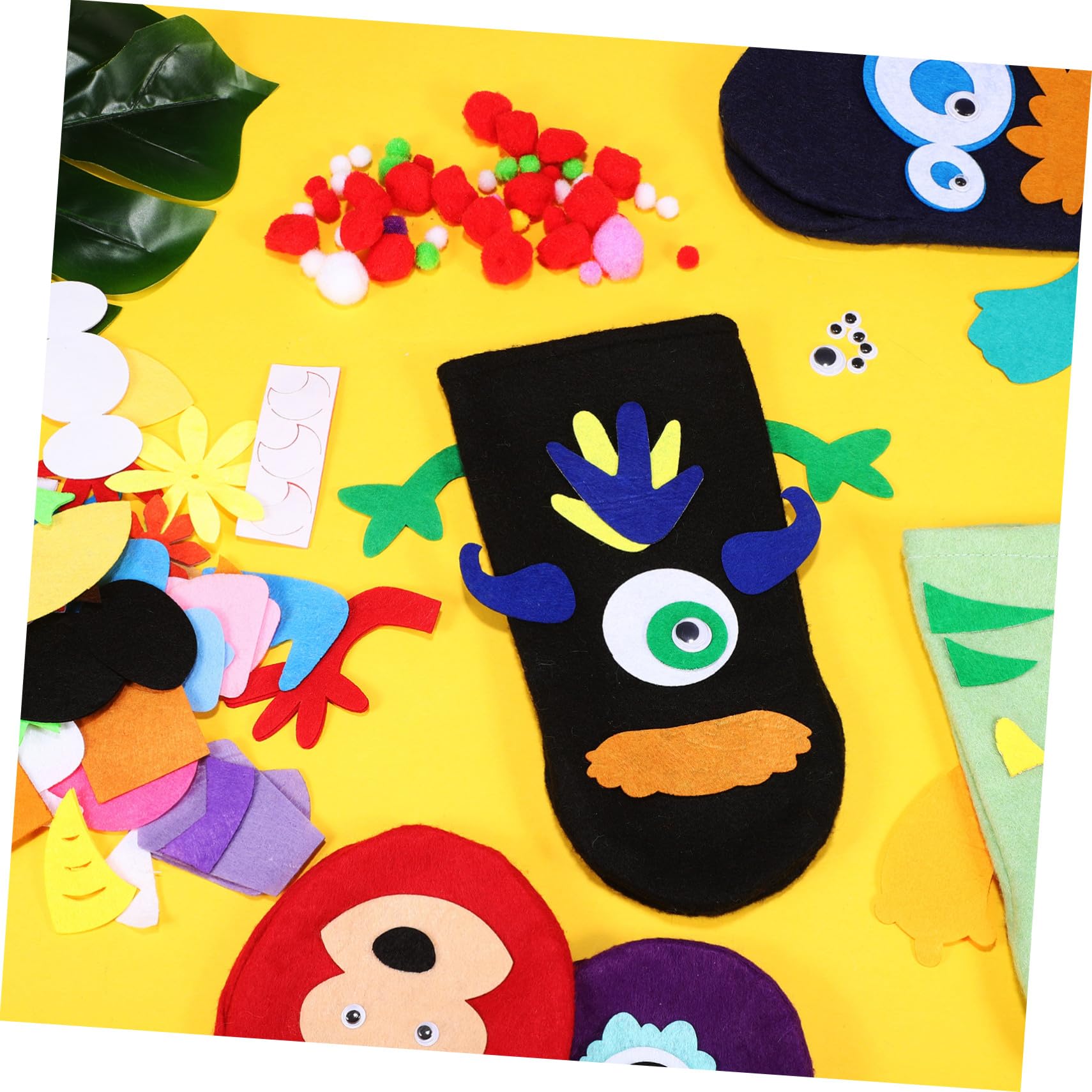 VANZACK Kit Marionetta da Mano in Morbido con Pompom e Occhi Colorati per Creazione Burattini Animali Cartoon Accessori Creativi per Gioco di Ruolo e Teatrino