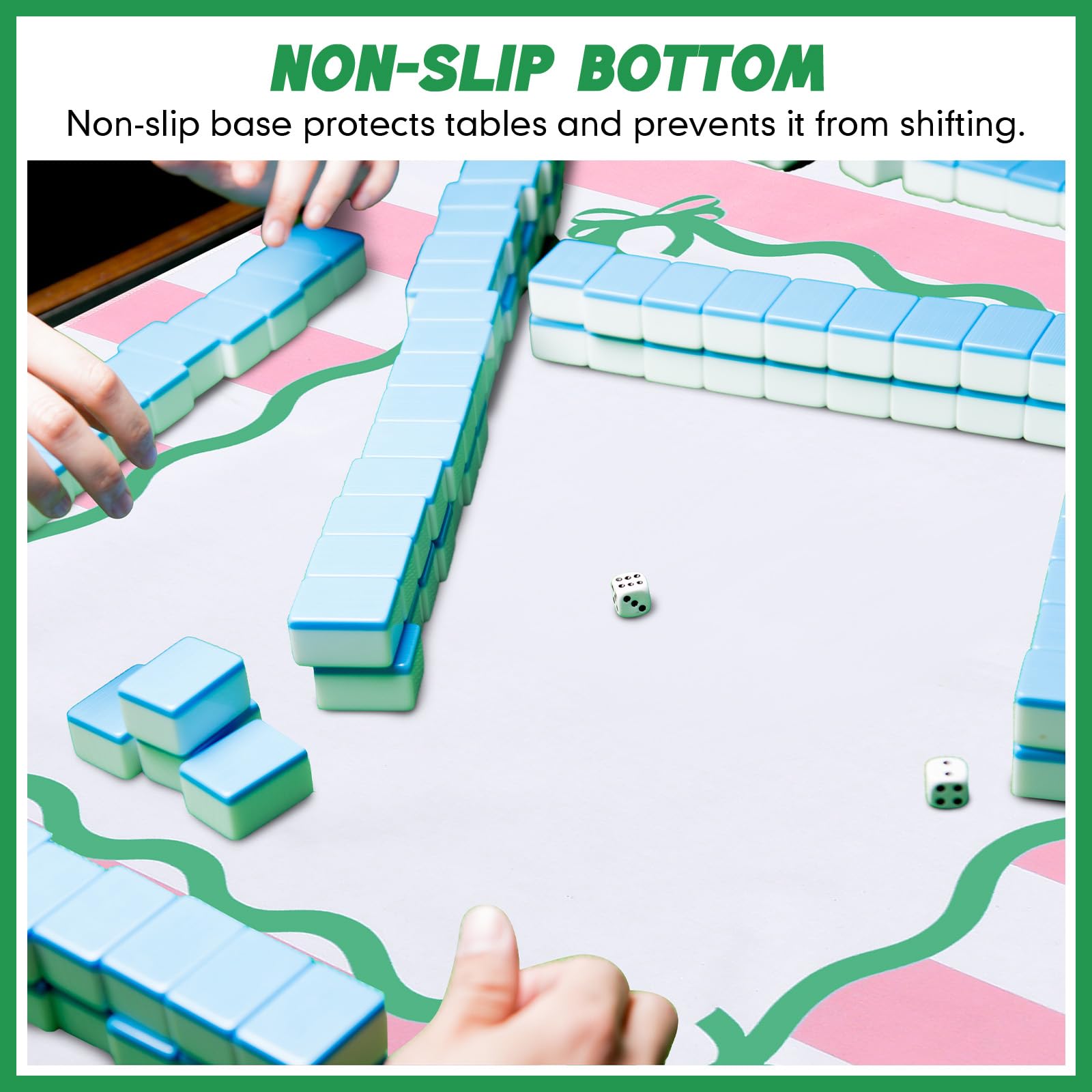 Dunzy Tapete Mahjong de 33 x 33 pulgadas con bolsa de transporte antideslizante para reducción de ruido, tapete de goma para juegos de mesa Mahjong, accesorios de regalo para juegos de mesa de póquer