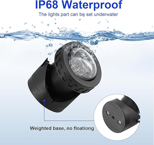 Miniatura 2 de Luces de estanque subacuáticas, luz de fuente de agua de colores, luces LED sumergibles con peso IP68, iluminación de paisaje impermeable con lente