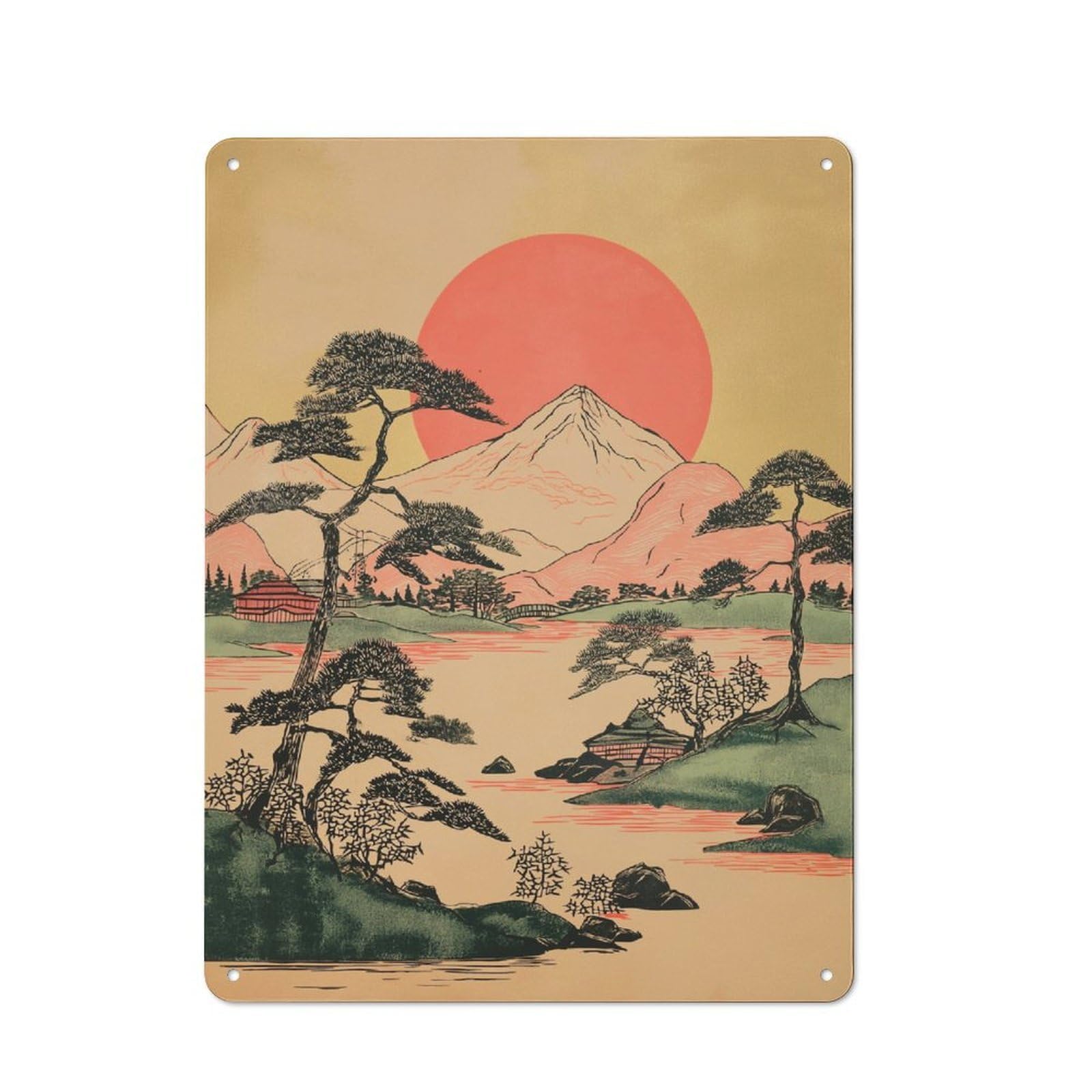 Vintage Mountain Sunset Serenity Bistro Metal Sign 40x30cm, Bistro Wall Plaque for Takeaway, Bar, Kitchen Or Counter Area