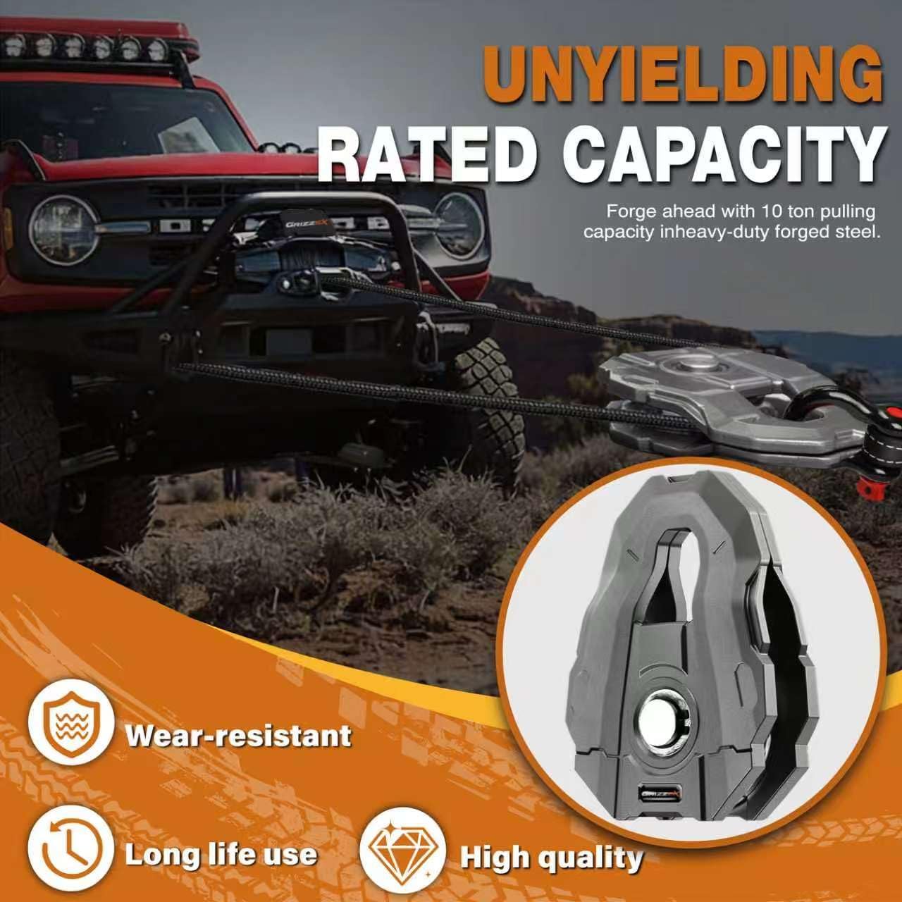 10T Snatch Block, 22,046 lbs Max Load, 3/4" Max Rope Diameter, Heavy Duty Recovery Pulley for Off-Road, Towing, and Winching (Gray)