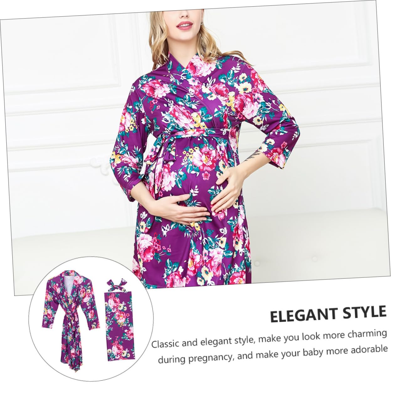 SHERCHPRY 3pezzi Vestaglia da Allattamento per Donne Gravidanza con Copertina per Fascia per con Fiocco Comoda e Elegante per Mamma