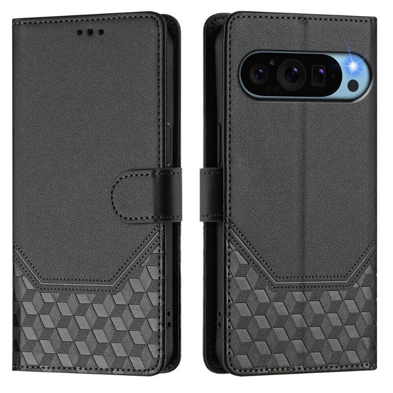 Étui portefeuille en cuir noir pour Google Pixel 8 | Protection élégante