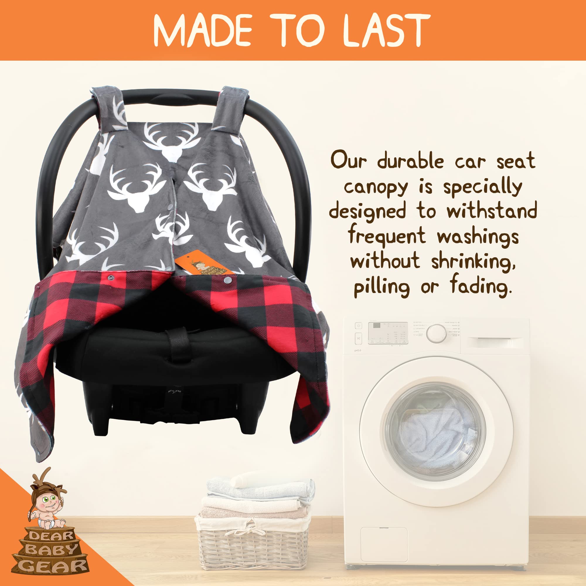 Dear Baby Gear Luksusowy dwustronny baldachim na siedzenie samochodowe, niestandardowy nadruk Minky w kratę białe poroże, czerwony i czarny bizon krata Minky