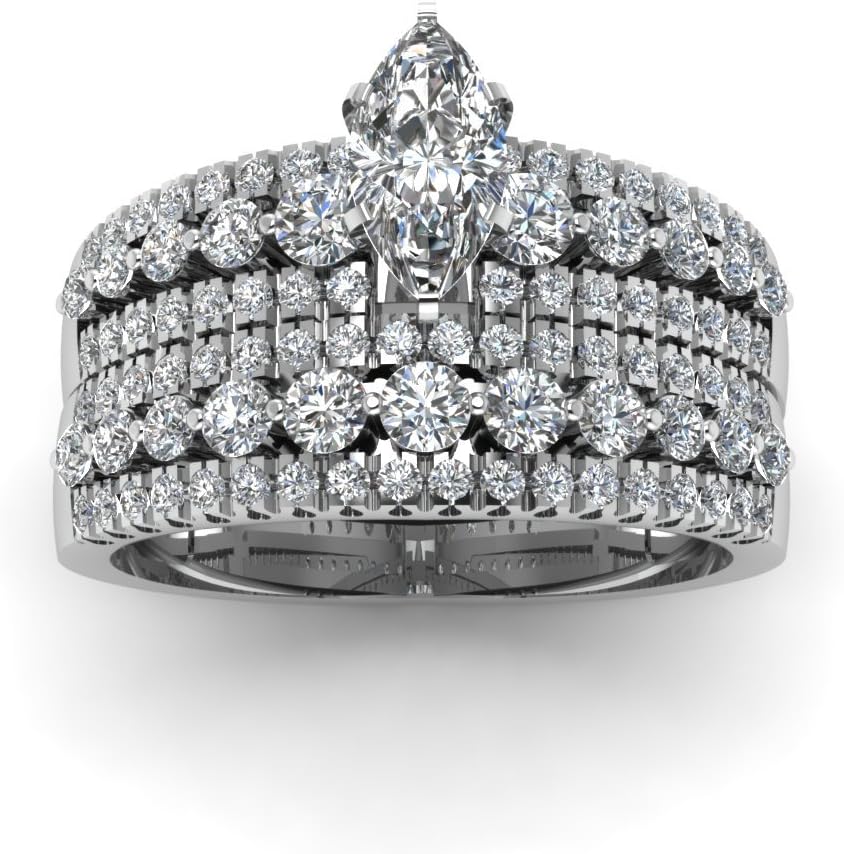 Choose Your Gemstone Triple Row Set Sterling Silver Marquise Shape Wedding Ring Sets for Women, Bridal, Wedding, Engagement, Anniversary, Birthday, US Size 4 to 12