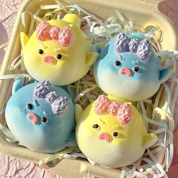 Brand: Besthome — 4 squishies Taba pufferfish ultra doux en silicone, faveurs de fête et jouet anti-stress pour enfants