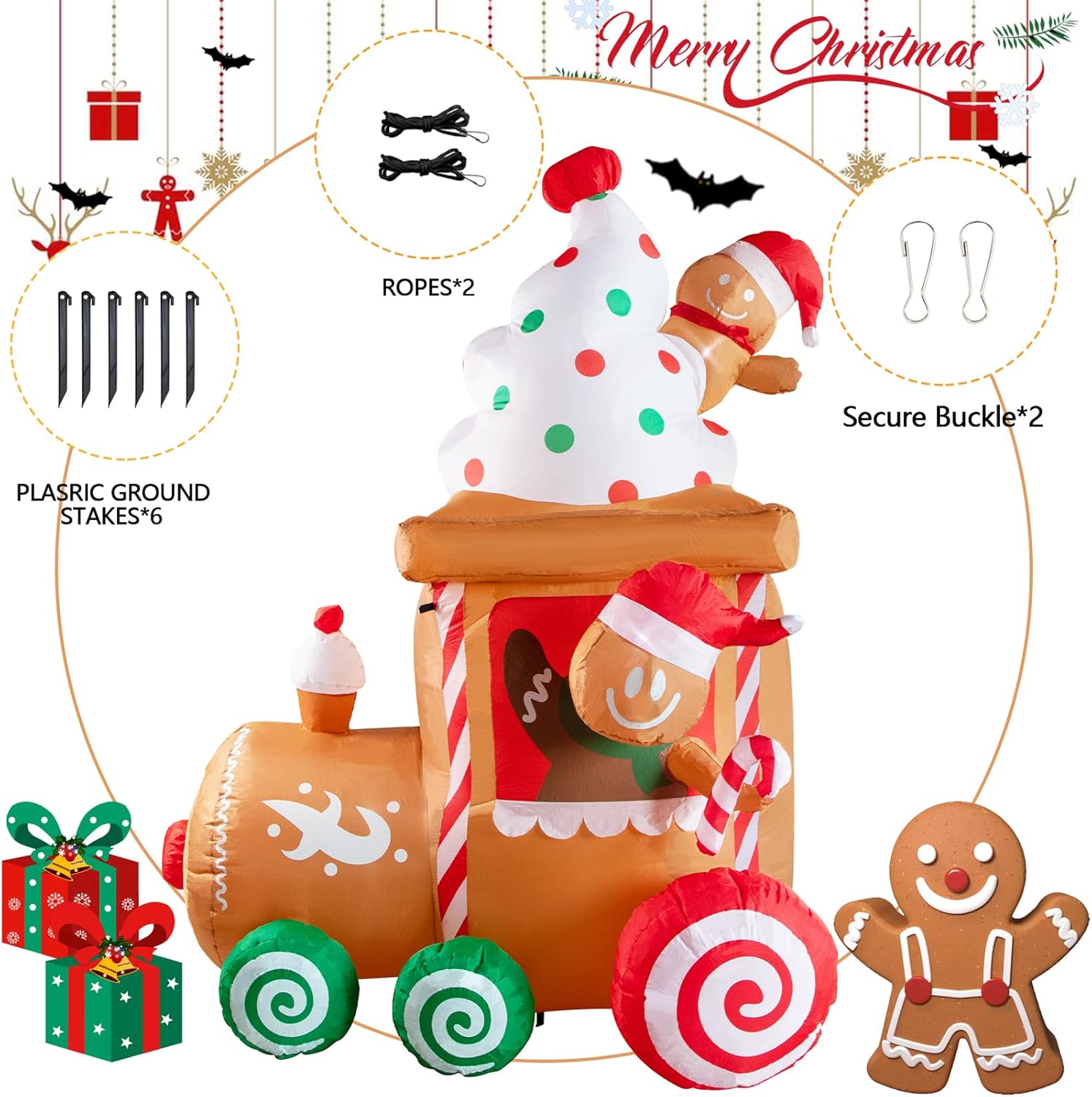 Nervure 7.5Ft Christmas Train Inflatable - Christmas Inflatable Decorations with Gingerbread Man - Xmas Blow Up Built-in LED Lights for Xmas Outdoor Lawn Garden Yard Decor - Image 9