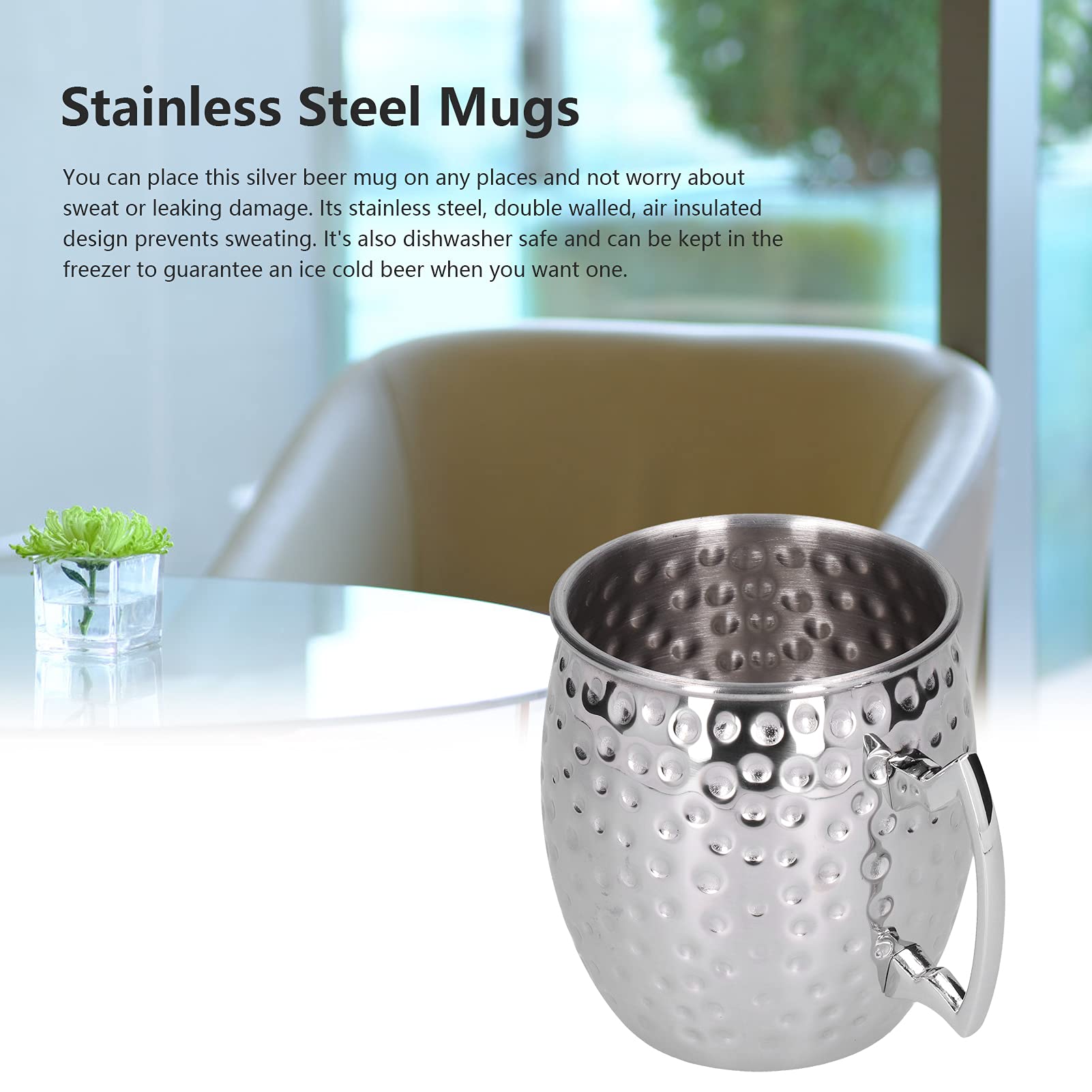 QANYEGN 550ml Beer Mug, Stainless Steel Wine Glass, Cocktail Glass for Home Restaur Cafe Cocktail Drinks