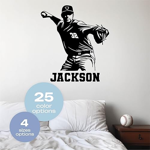 Miniatura 26 de Calcomanía de pared de béisbol personalizada, calcomanías deportivas personalizadas para habitación de niños, calcomanías de béisbol para habitación