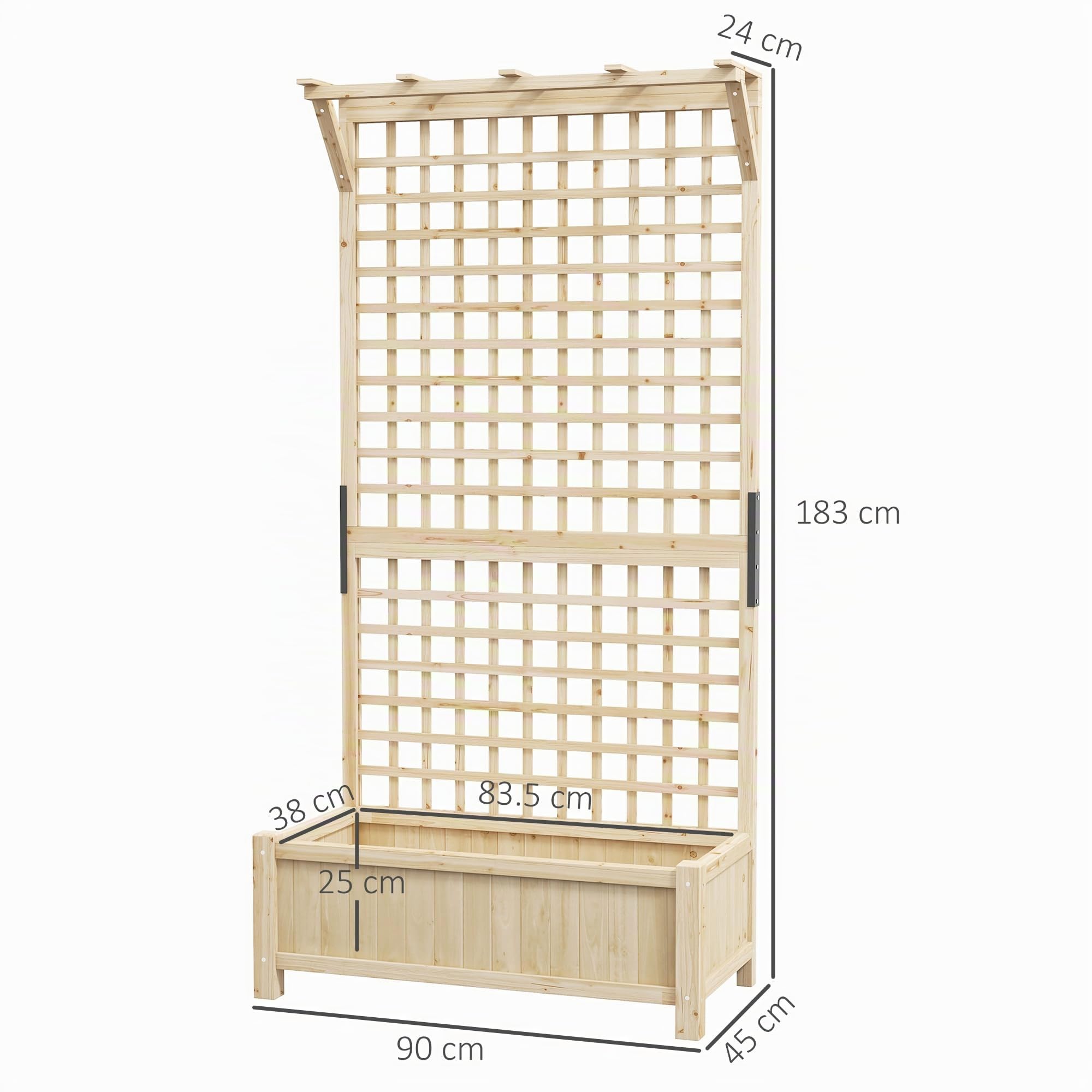 Outsunny Jardinière en bois avec treillis pour plantes grimpantes, plate-bande surélevée, jardinière avec trous de drainage pour cultiver des légumes, des herbes et des fleurs pour jardin, terrasse