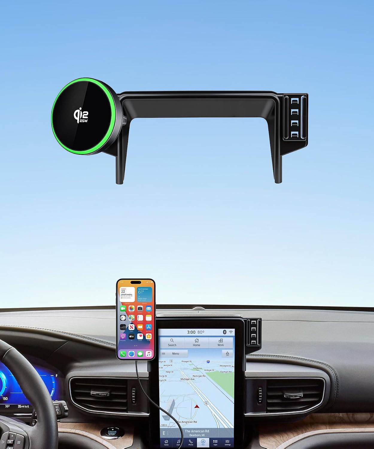 Qi2.2 Max 25W Fast Wireless Car Charger Phone Holder for Ford Explorer 2020-2024 10.1-Inch Screen, Magnetic Phone Mount Compatible with MagSafe