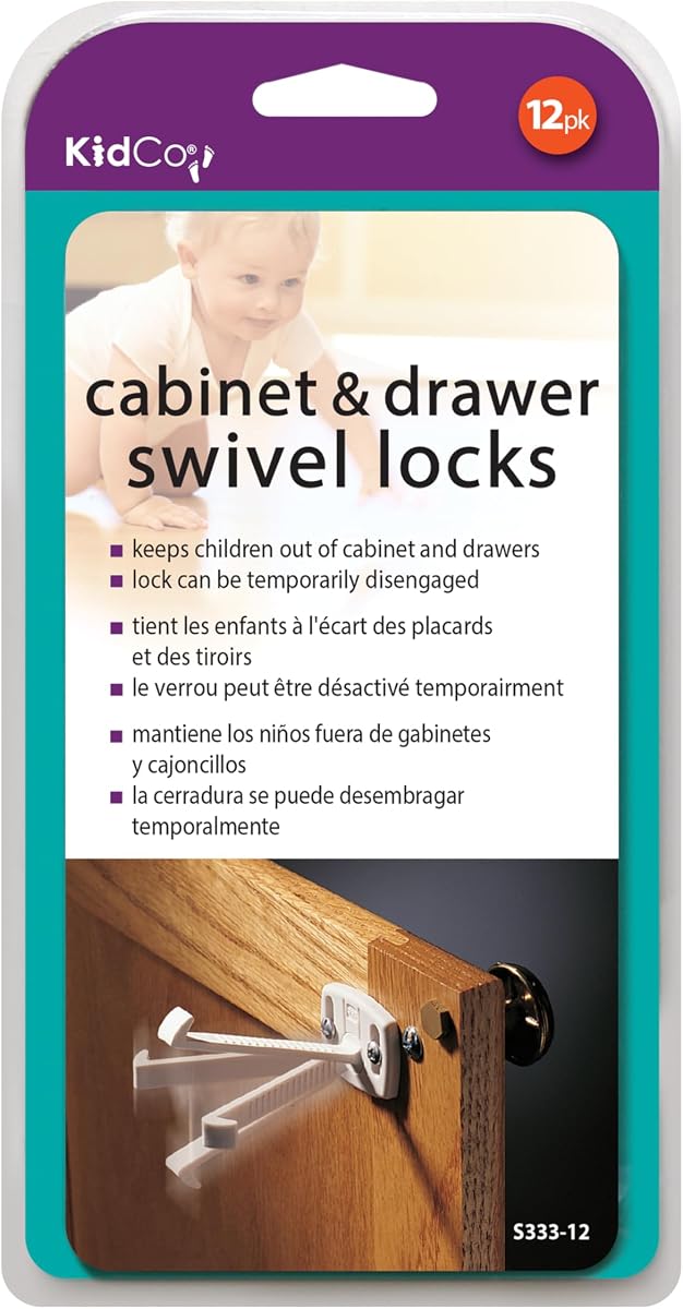 KidCo 12 Count Swivel Cabinet and Drawer Lock, Cabinet Locks Baby Proofing - Child Proof Drawer Locks - Child Safety Cabinet Latches