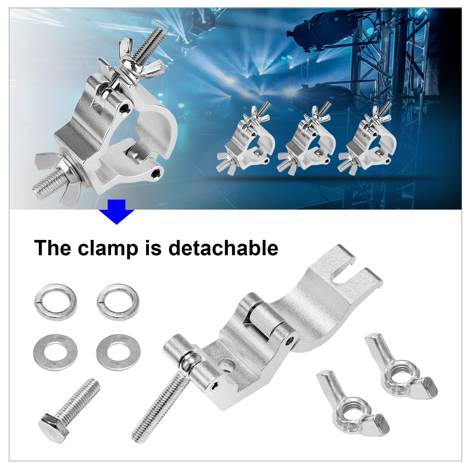 4 Stück Truss O Clamp, 30-35mm Bühnenbeleuchtung Halterung Traversen Klammern Aluminium Truss Haken für Bühnenlichter Hanging Bracket 80KG Ladekapazität (Silber)