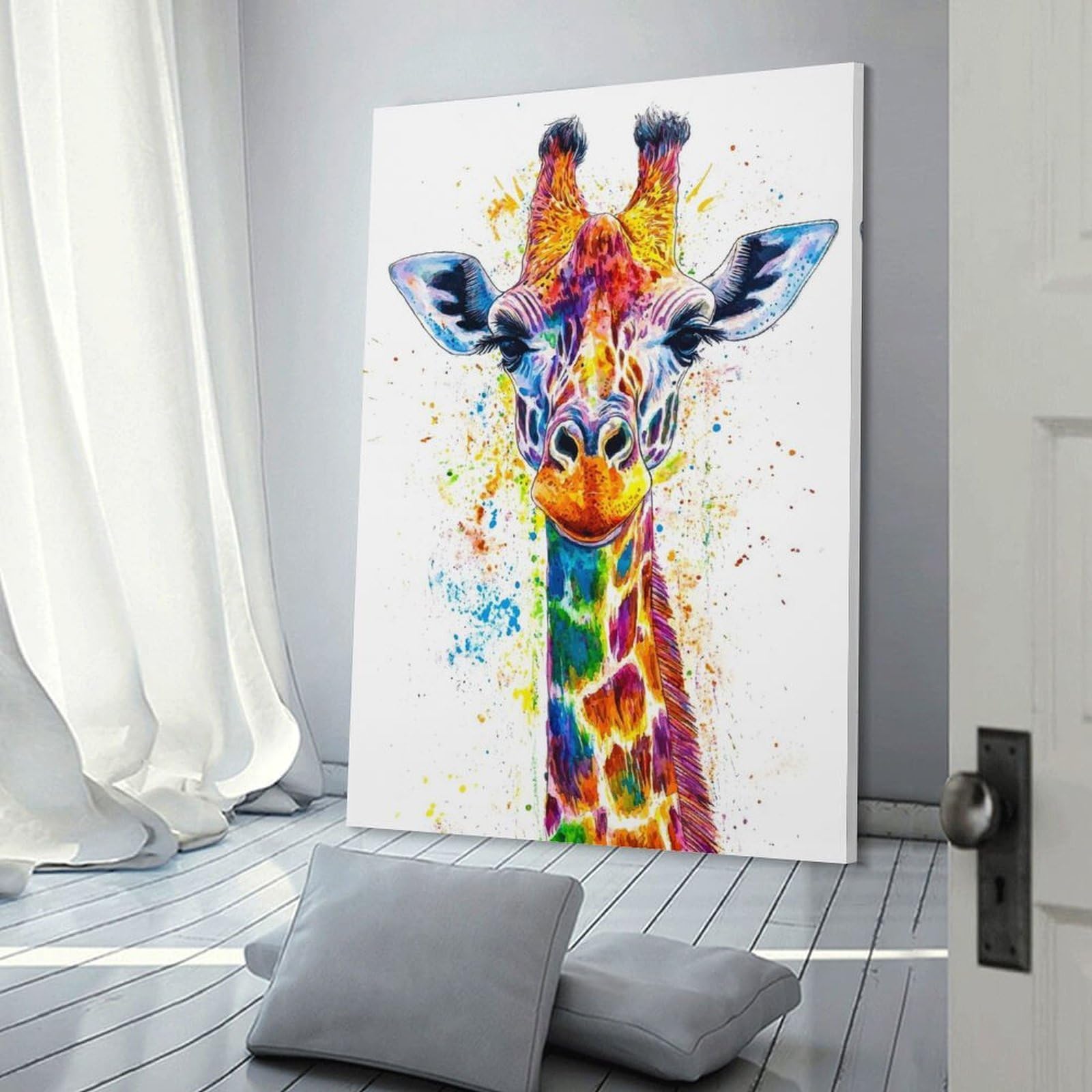 Junmoney Wall Art Print Colorful Giraffe Portrait(3), 20x30inch(50x75cm), for Bedrooms, Workspaces And Everyday Interiors, Stylish Home Artwork for Focal Walls