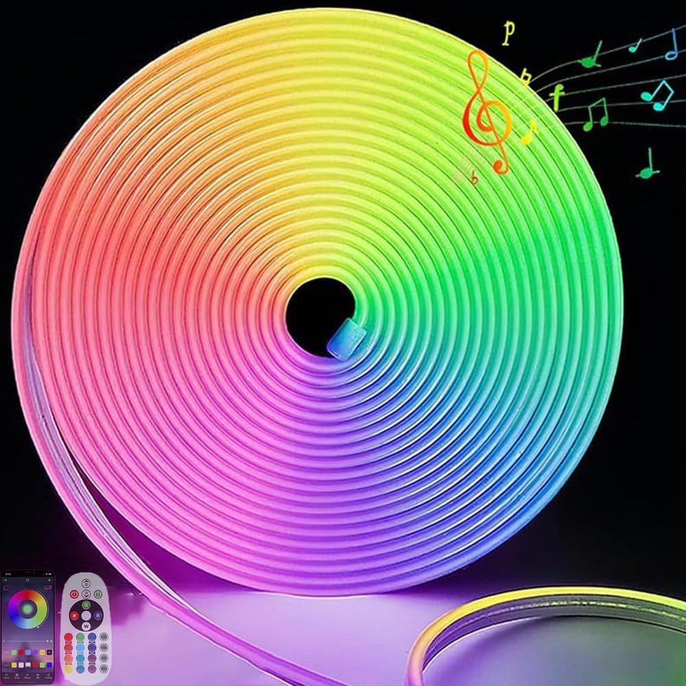 Taśma LED RGB Neon z Synchronizacją Muzyczną IP65 Wodoodporna Taśma Flex z Pilotem PVC Cięta Wodoodporne Światła Neonowe DIY Shape Design Na zewnątrz Wewnątrz do Pokoju Ściany Gaming,4m