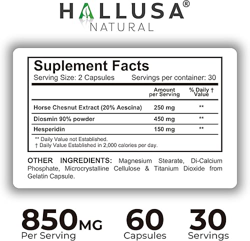 Miniatura 8 de Hallosmine Xtra - Soporte de circulación y venas, diosmina, chesnut de caballo y heesperidina 850 mg + crema de vena libre Circulación de piernas