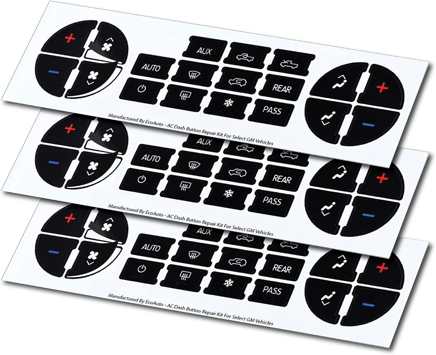 EcoAuto AC Dash Button Repair Kit for Select GM Vehicles - Fix Ruined Faded A/C Controls Premium Design & Made in USA (Pack of 3)