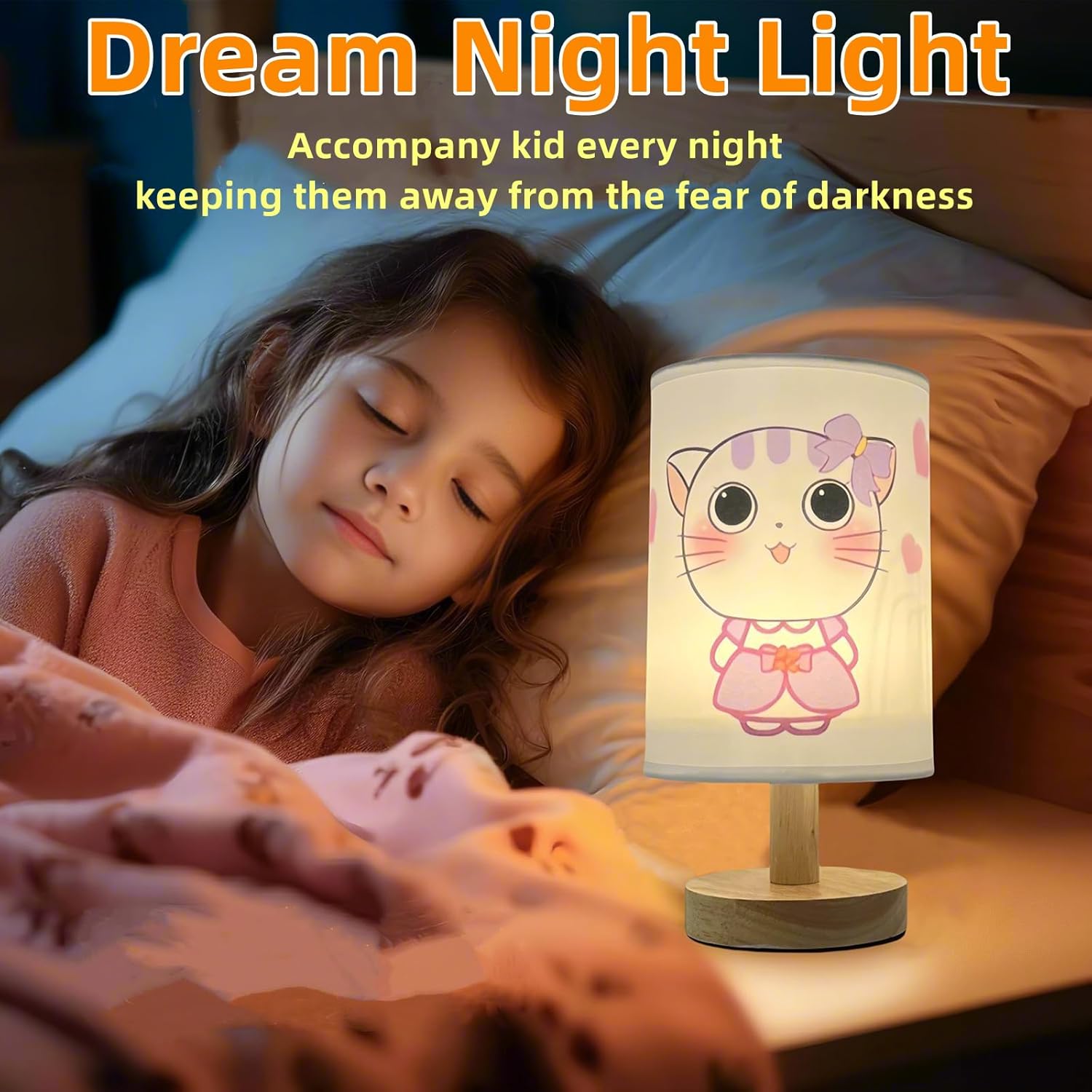 Kitty kids Bedside Table Lamps for Bedroom,Cute Cat Lamp for Girls Room Decor 3 Color Dimmable Cats Night Light with Cartoon Shade Desk Lamp for Girls Boys Cat Lovers Room Nursery Decorative Lights