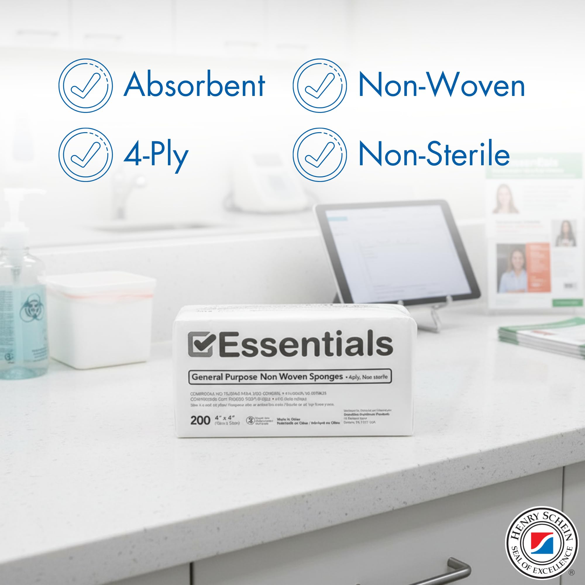 Essentials 4" x 4" Non-Woven Sponges, 4-Ply, Non-Sterile, Low-Lint, 200 Ct — Amazon image 2