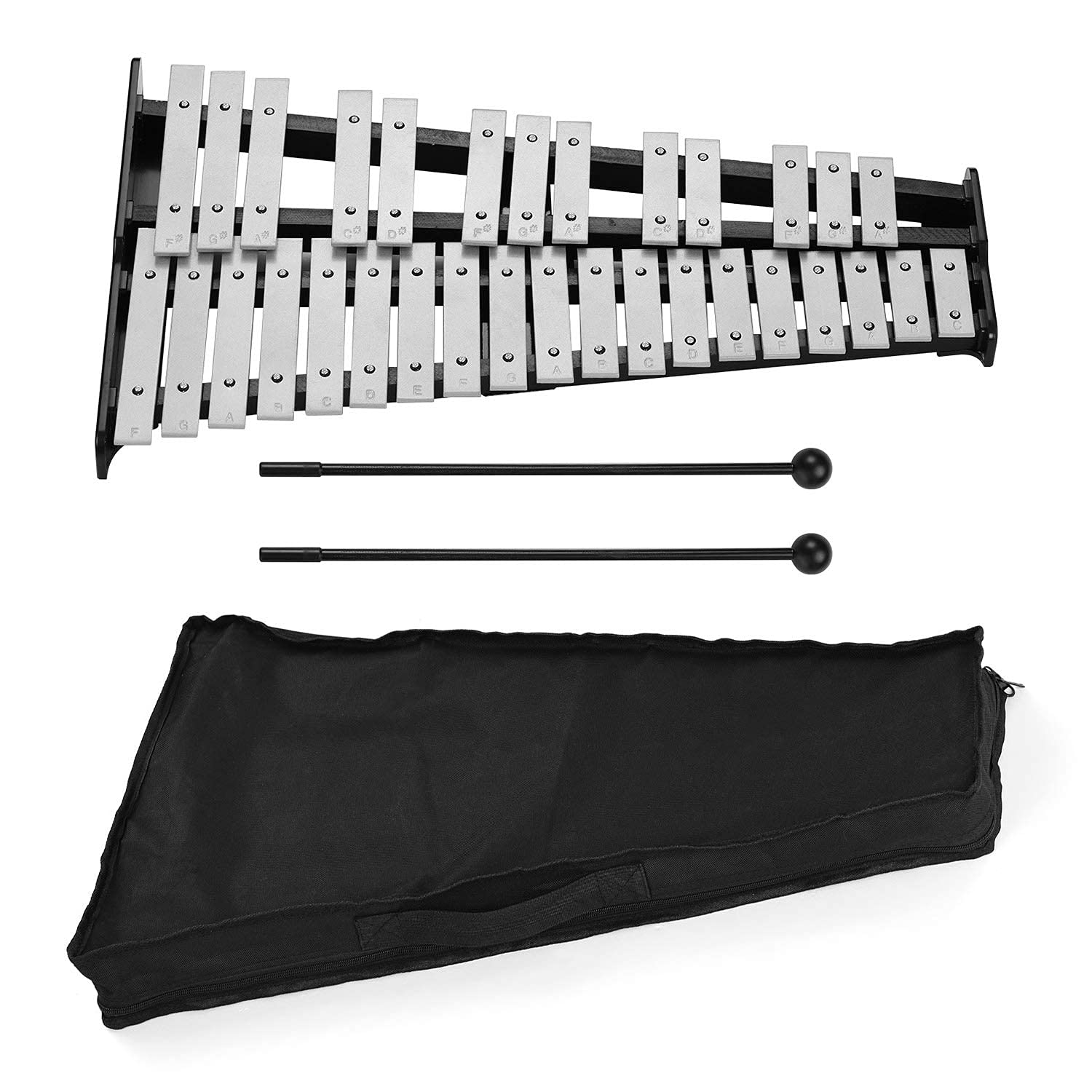 Ejoyous Instruments à 32 Notes Glockenspiel avec Base en Bois et Barres en Aluminium, Son Clair pour Enfants Adultes Débutants Mélomanes, Instrument de Percussion pour Enfants âgés et