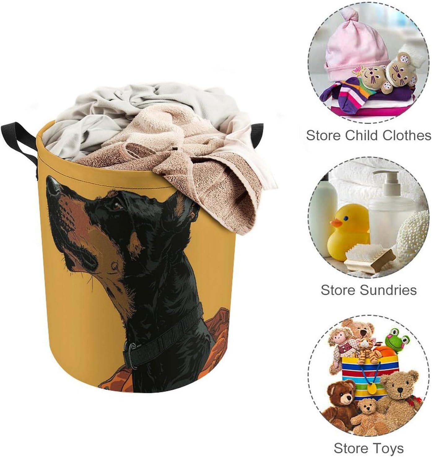 Laundry Basket Hamper Waterproof Dirty Clothes Hamper Anime Dog Art Collapsible Washing Bin Clothes Bag with Handles Freestanding Laundry Hamper for Bathroom Bedroom Dorm Travel image 3
