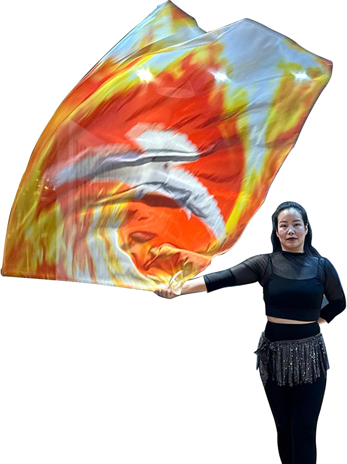 2 pcs Worship Flags for Dance Church with Scalable Rod Praise Flags for Worship Chiffon Dance Banner (Orange-White, 43X67 inch)