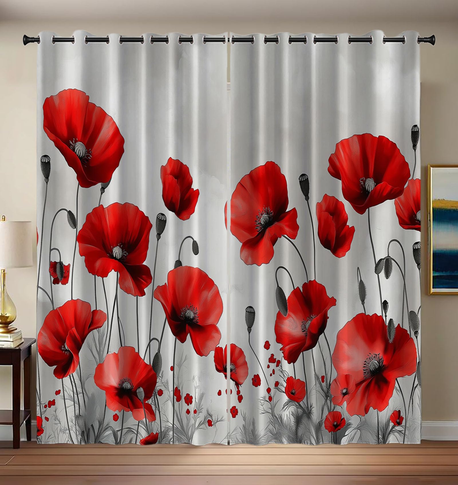 Rideau thermique haut de gamme rouge coquelicot 140x175 cm pour salle et hôtel