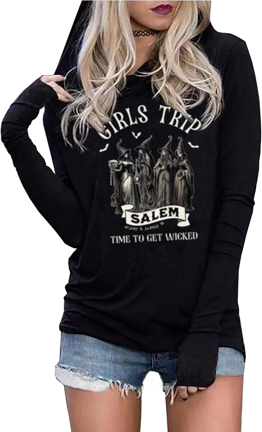 Susongeth Halloween Sanderson Sisters Fashion Hoodie Women Halloween Hocus Pocus Long Sleeve T-Shirt Lightweight Pullover Top
