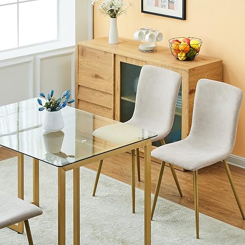 Miniatura 5 de Mesa de comedor de cristal para 4 a 6 personas, mesa rectangular moderna de 47.2 pulgadas con parte superior de vidrio templado transparente y patas