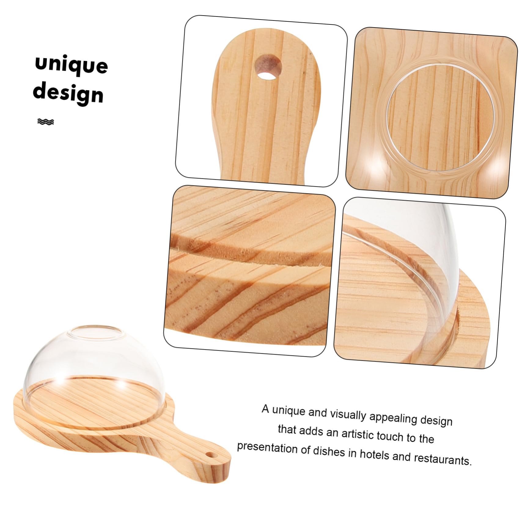 COLLBATH Cúpula Transparente para Alimentos Ahumados de Vidrio y Madera