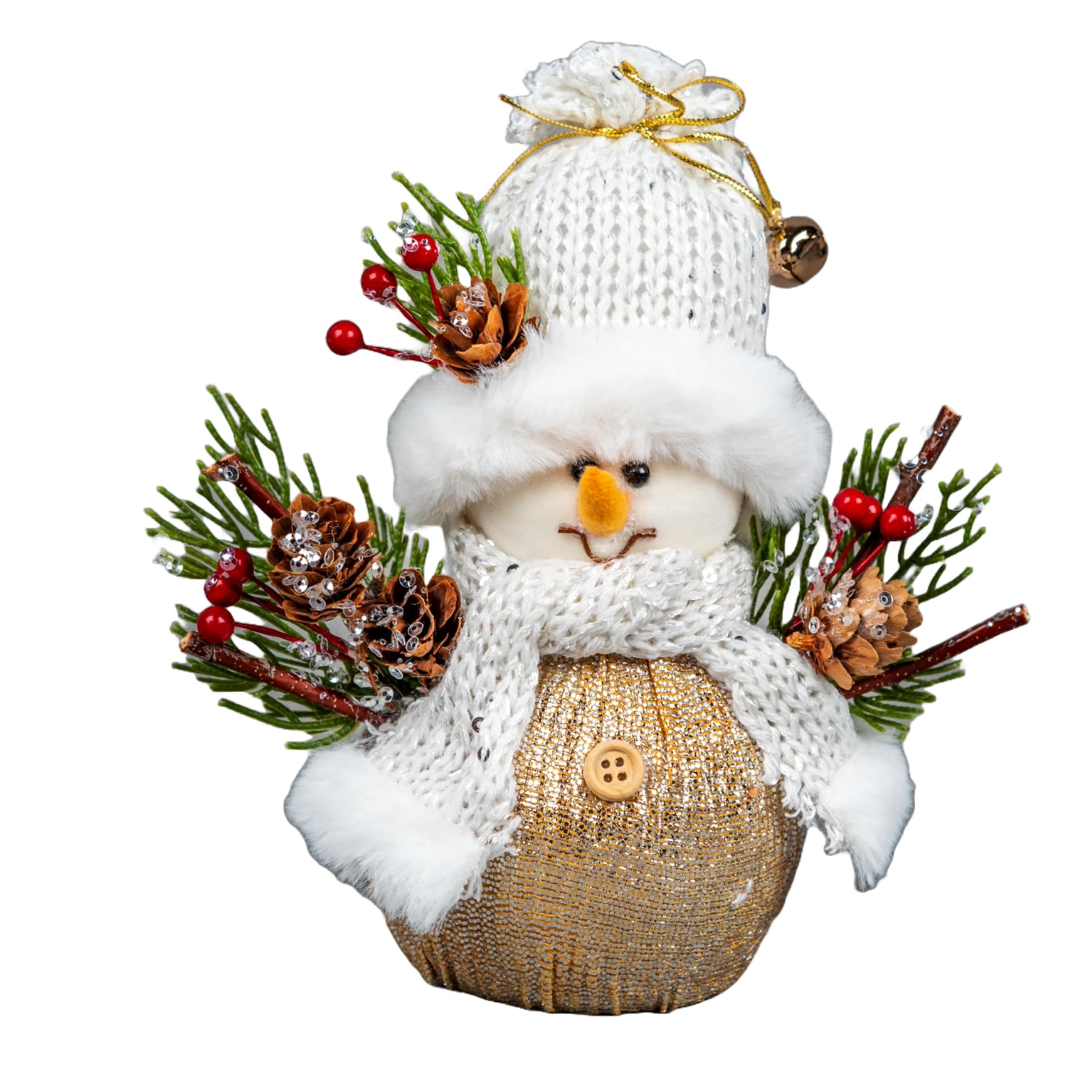 Shatchi Gold & White 19Cm Snowman Figure Christmas Tabletop Centrepiece Showpieces Home Art & Craft Xmas Party Window Décor