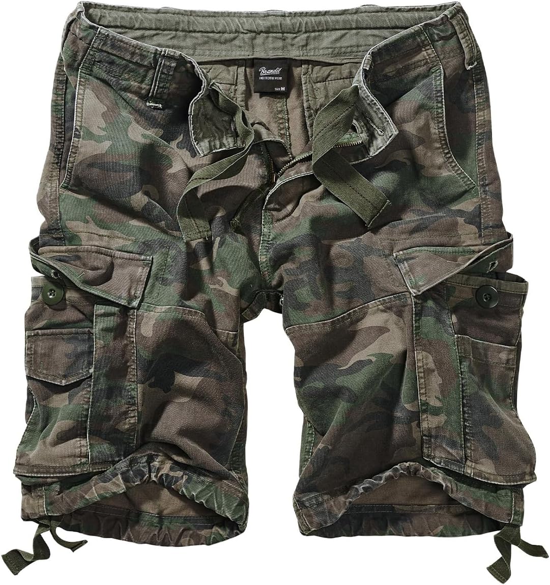 Brandit Individual Wear Men's Classic Durable Washed Cotton Lightweight Breathable Multi Pocket Casual Outdoor Cargo Shorts, Woodland, 4X-Large