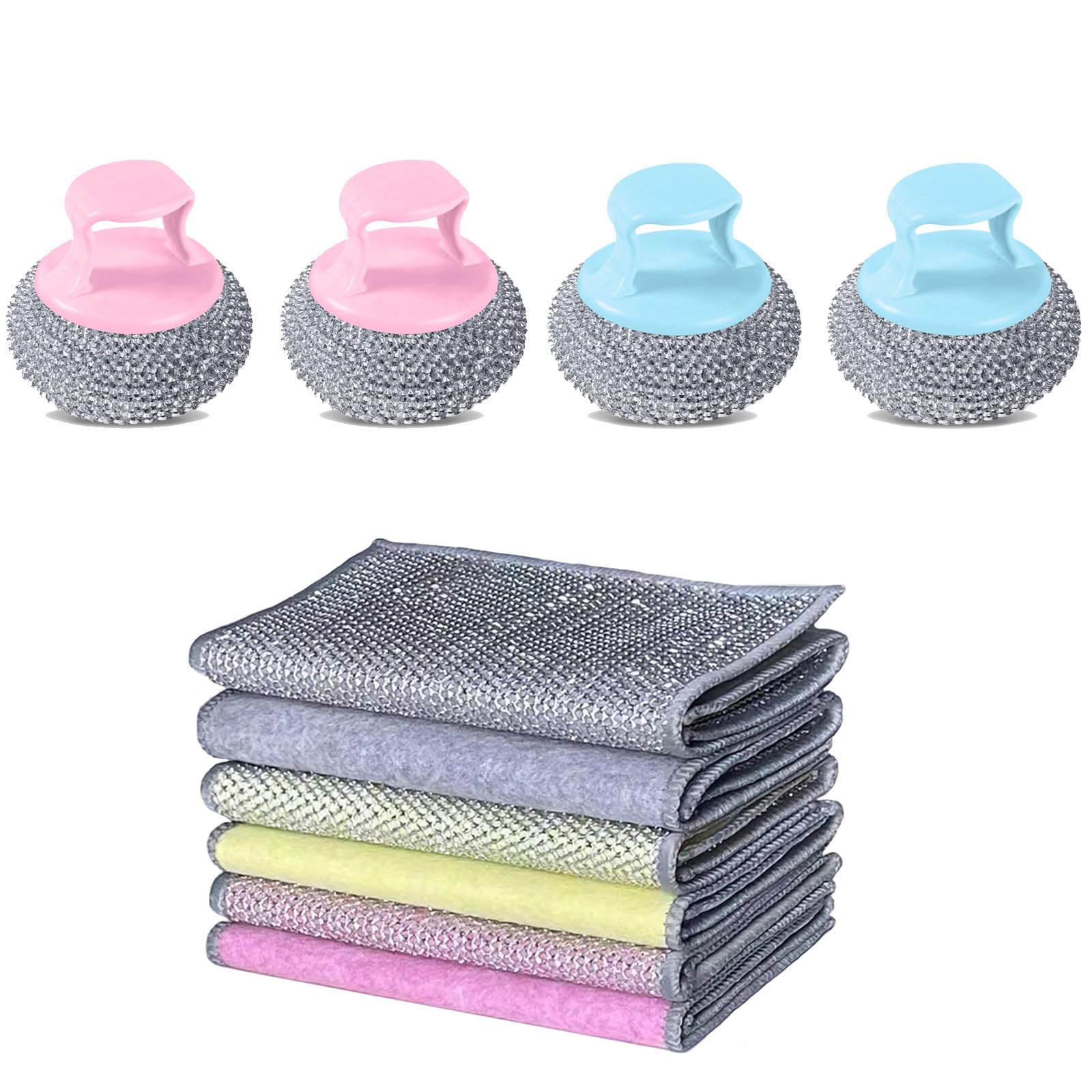 Wire Dishwashing Rag Double Layer, Dish Wash Cloths, Metal Dish Cloth, Steel Wool Scrubber Tool,Steel Wool Scrubber,Multipurpose Wire Dishwashing Tool for Kitchen (Pink Blue)