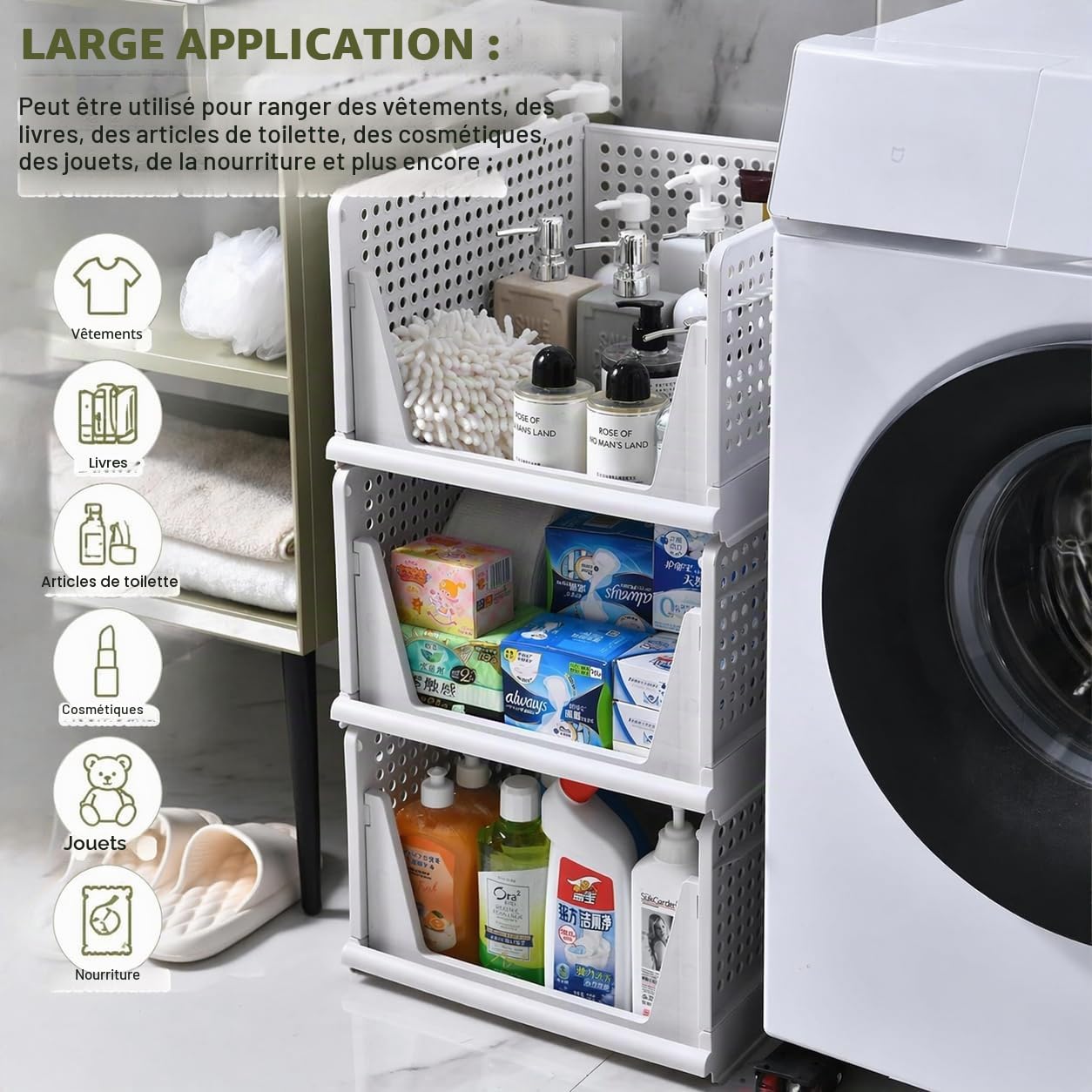 RMAN 4 pcs Organisateur Armoire Vetement Plastique Boite Rangement Vetement | Pliable, Empilable, Organisateur Tiroir Coulissant, Penderie, Dressing, Chambre, Blanc