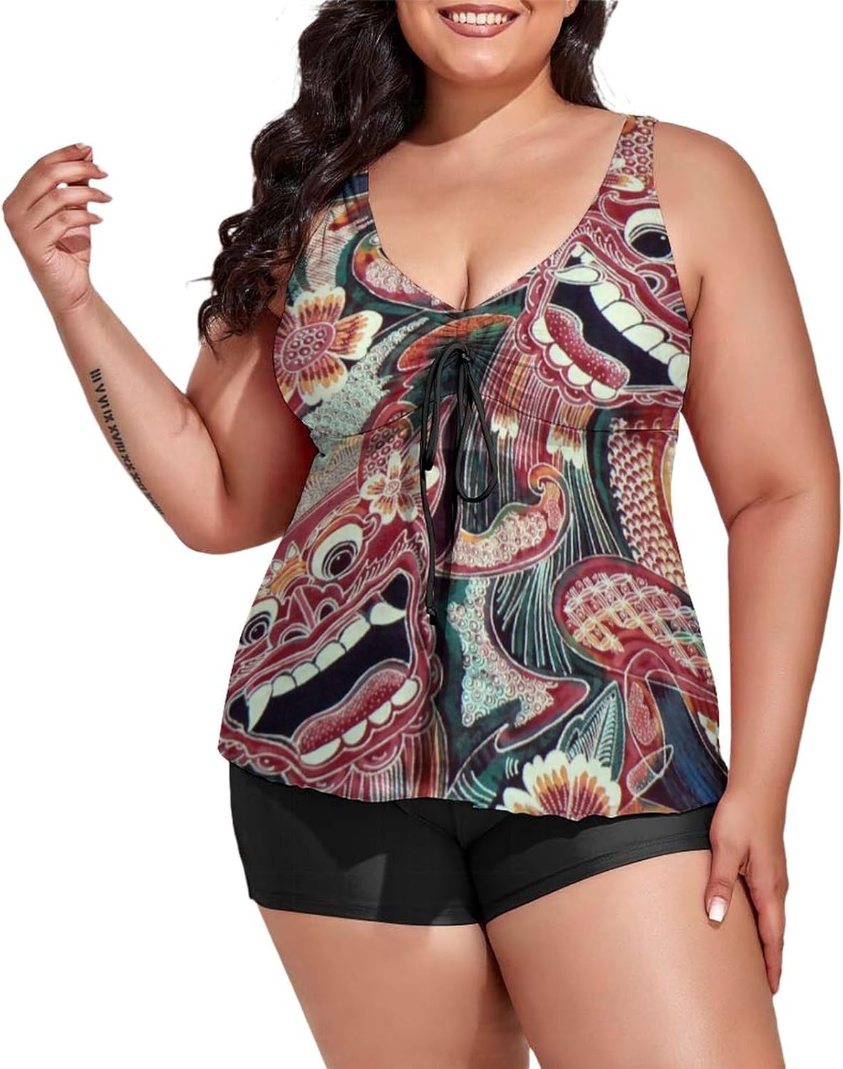 Womens Plus Size Tankini Swimsuits with Shorts Nautical Lighthouse Two Piece Bathing Suit Swimwear Tummy Control