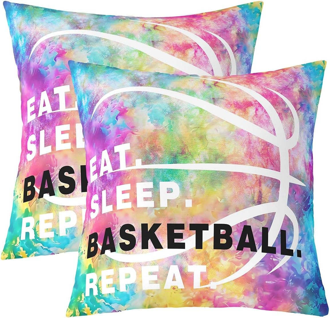 Feelyou Tie Dye Basketball Throw Pillow Covers 24 x 24-Inch, Eat Sleep Basketball Square Cushion Covers Set of 2,Kids Boys Girls Teens Ball Games Pillow Covers Gaming Sports Cushion Covers for Sofa