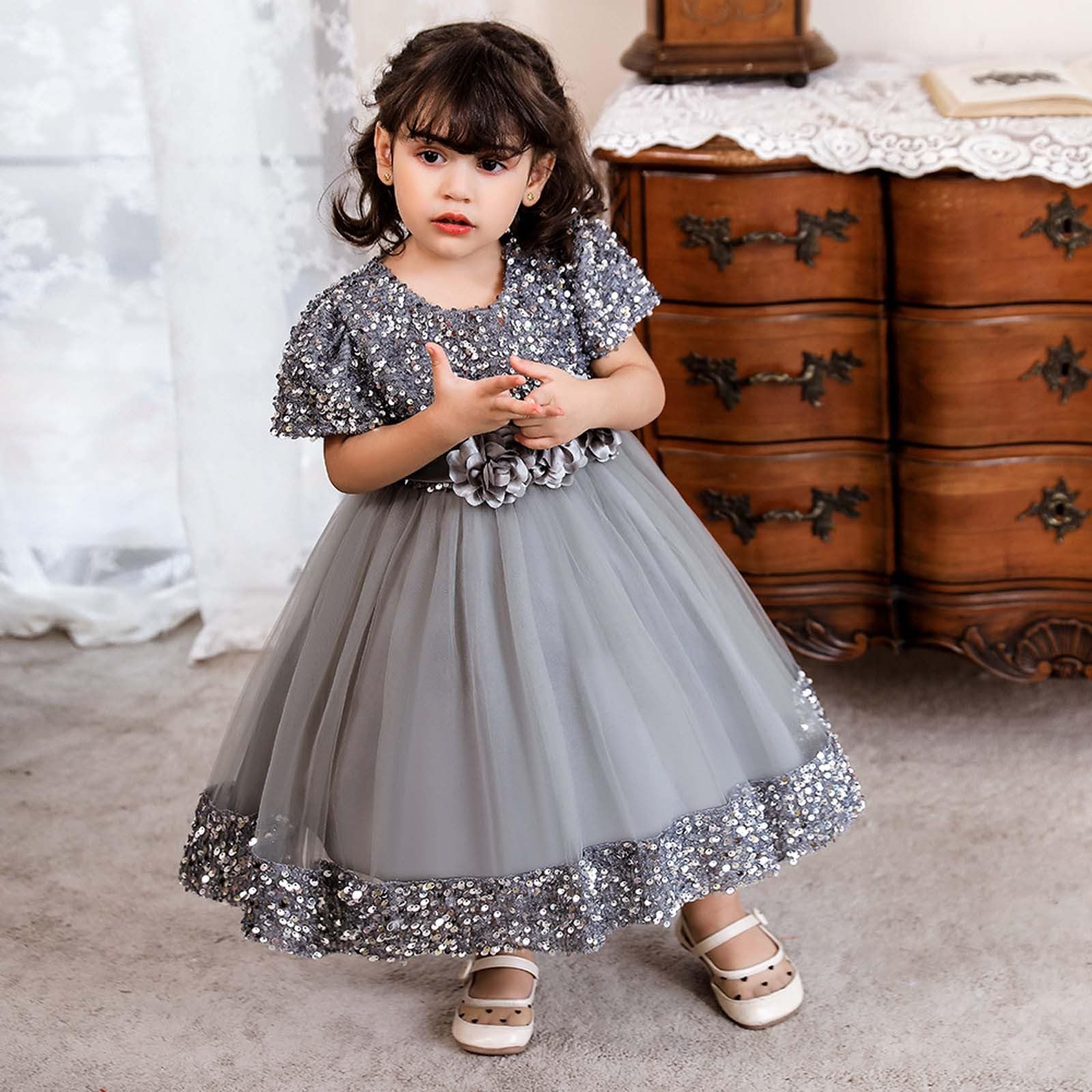 Genérico Vestido de Hada Brillante para niñas pequeñas, con Lazo Brillante, Floral, para Fiesta y Falda, de Fibra Suave, Ligero y Suave, Ideal para Uso Diario, colección Nueva Estampado Floral