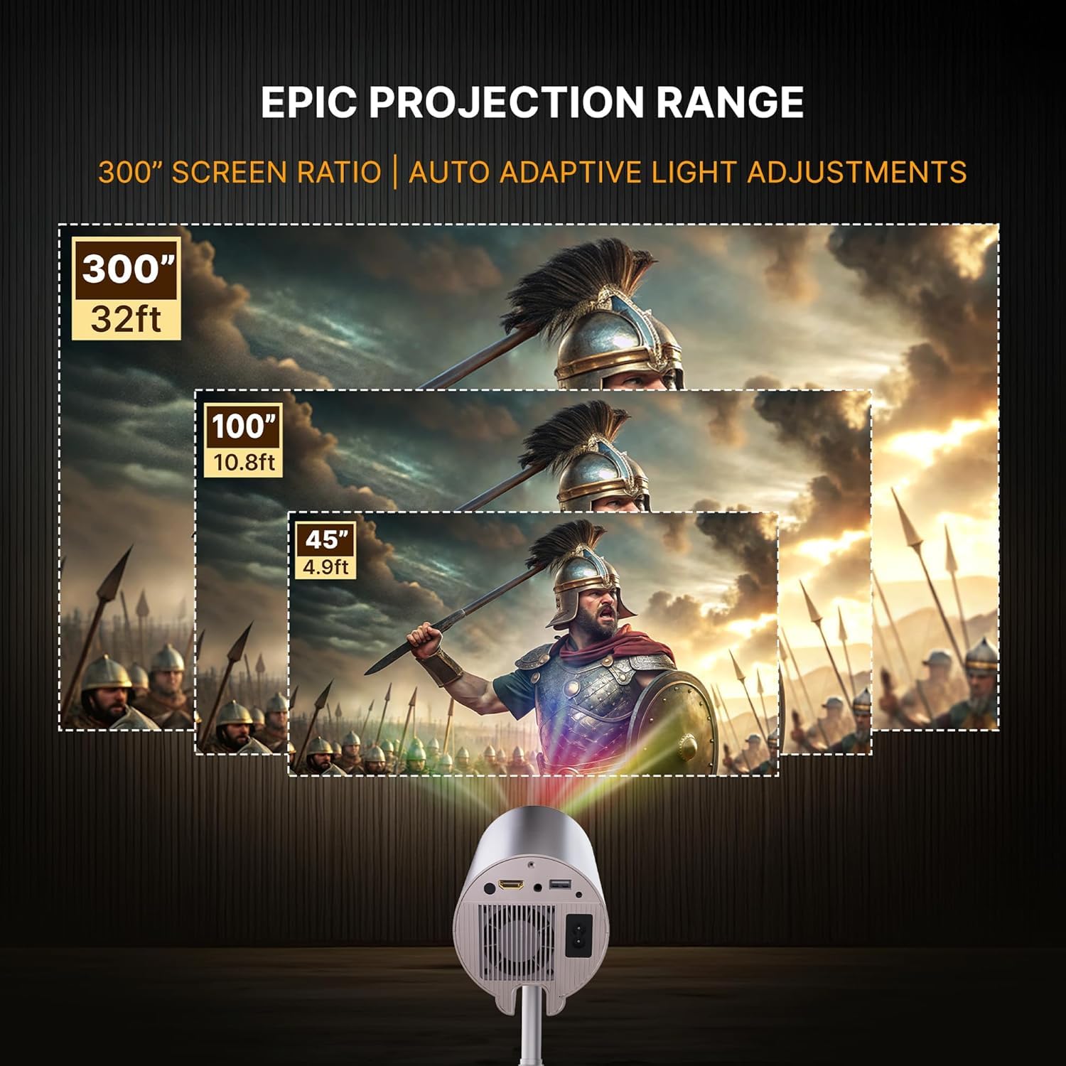 Crossbeats Lumex Pro Smart Projector 4k Ultra HD, Mini Projector for Room Native 1080P, Upto 14000 Lumens Android 13 Built-in Apps Netflix, Prime, Portable Design, Speaker WiFi 300" Wide Display Black - Image 9 thumbnail