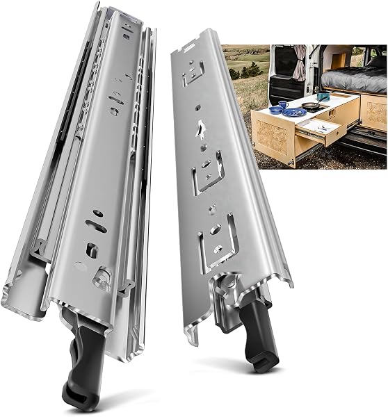AOLISHENG Guias Correderas Para Cajones Con Freno 650mm Rieles Para Cajones Extensión Completa 50 KG Capacidad Carga Guías Laterales Para Cajones Con Rodamiento de Bolas 1 par (2 piezas) - 1
