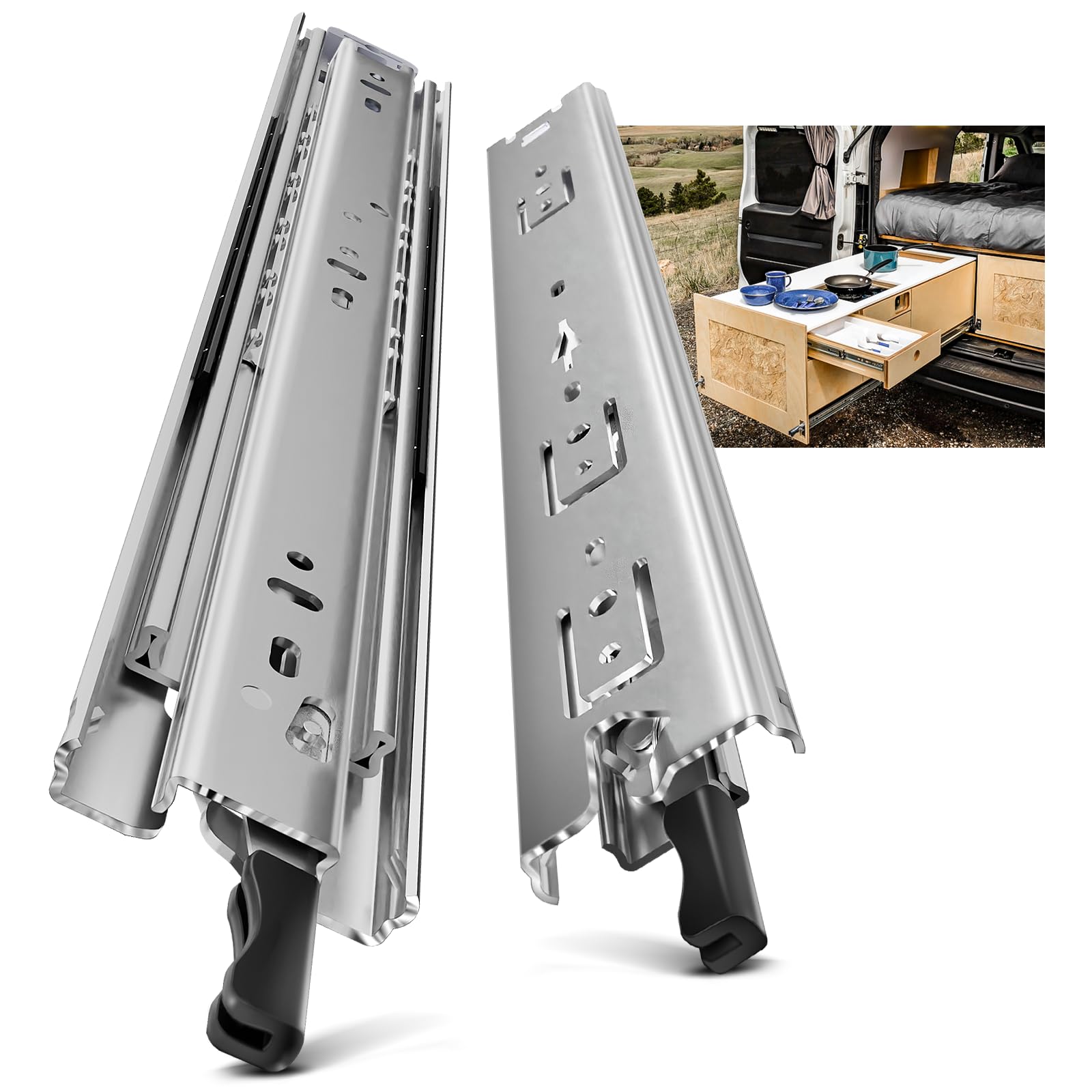 AOLISHENG Schubladenschiene Vollauszug 550 mm, Schwerlastauszug 51 mm Breite mit Verriegelung 68 kg Tragkraft, für Schrank, Werkstatt, Wohnmobil und Industrie, 1 Paar (2 Stück)