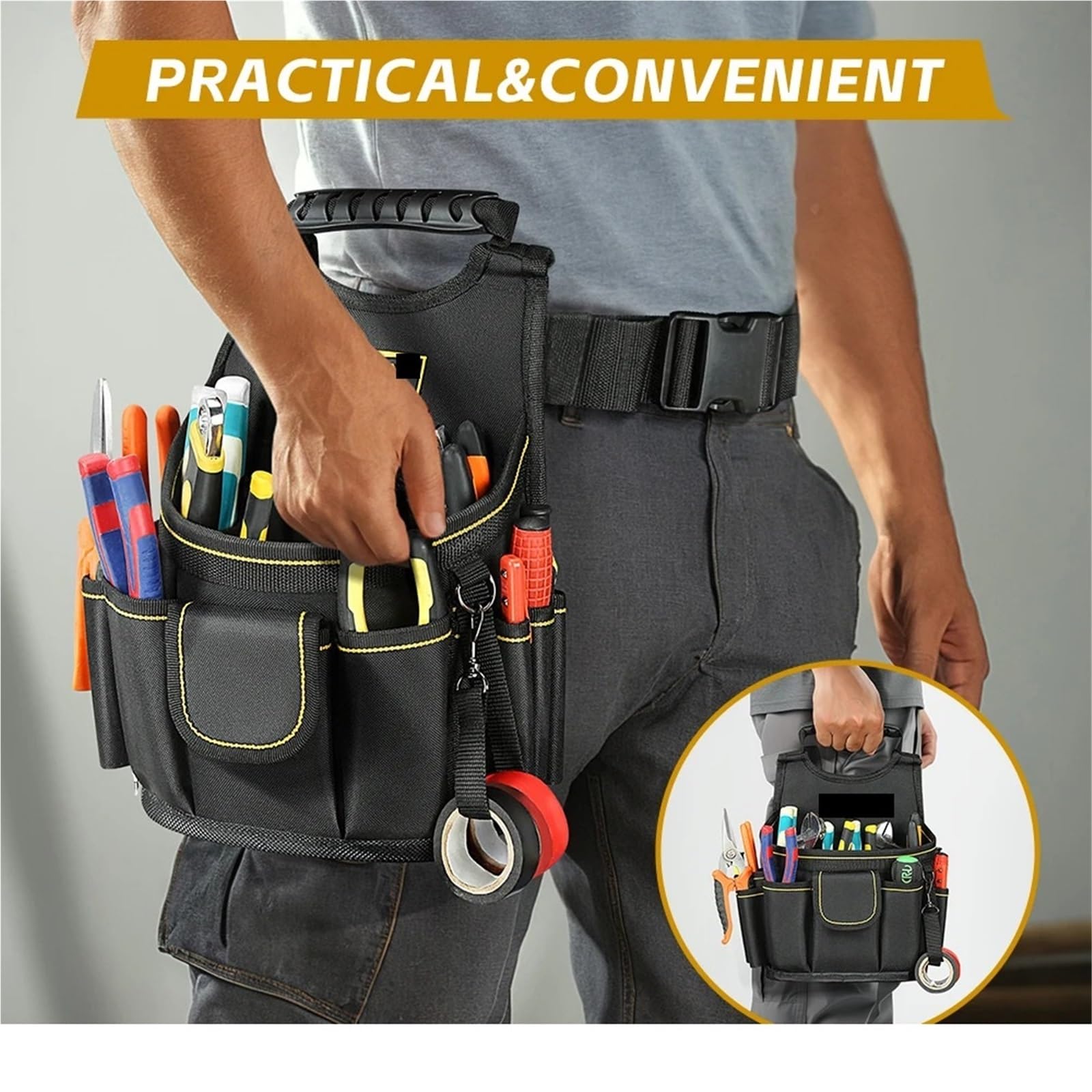 Bolsas para cinturones de herramientas, Bolsa for herramientas de electricista, diseñada for electricistas profesionales y técnicos de reparación de mantenimiento, negro