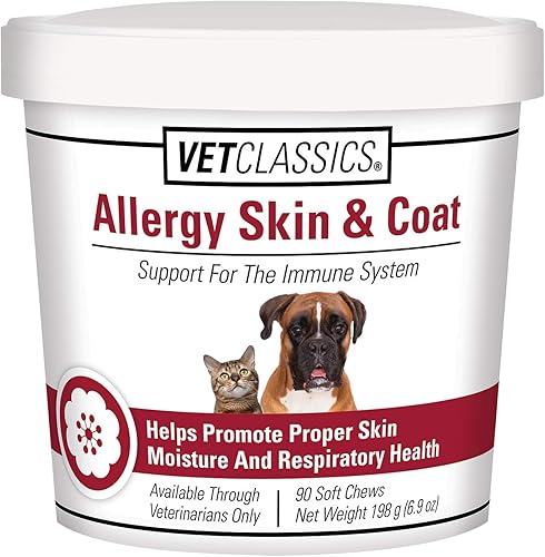 Vet Classics Suplemento para mascotas para perros y gatos, suplemento de salud para mascotas para la humedad de la piel del gato, alergias a perros,