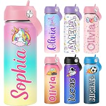 Personalized Water Bottles for Kids - Back to School, Custom 18oz Water Bottle Stainless Steel w/Names, UV Printing Cup with 18 Colors and Cute Elements, Personalized Gifts for Boys Girls