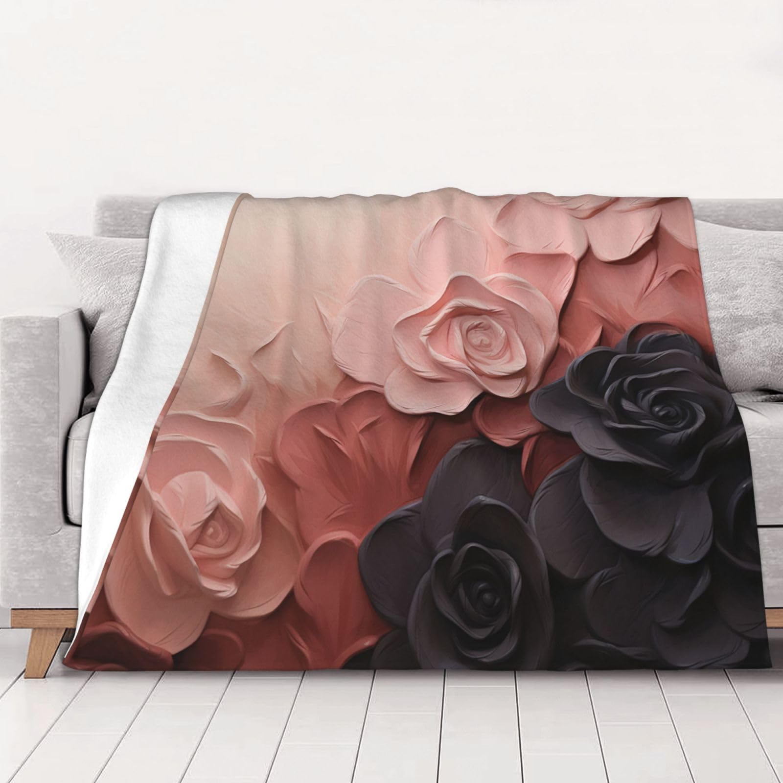 Couverture polaire douce contre le froid pour canapé et lit rose noir