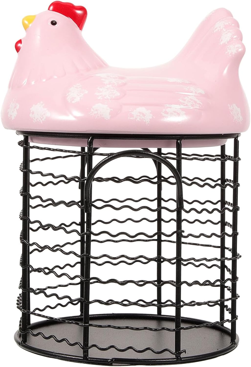 Multi-function Ceramic and Wire Egg Basket with Hen-shaped Lid, Decorative Countertop Storage for Eggs, Fruits, Garlic, and Potatoes, Kitchen Fresh Holder Basket